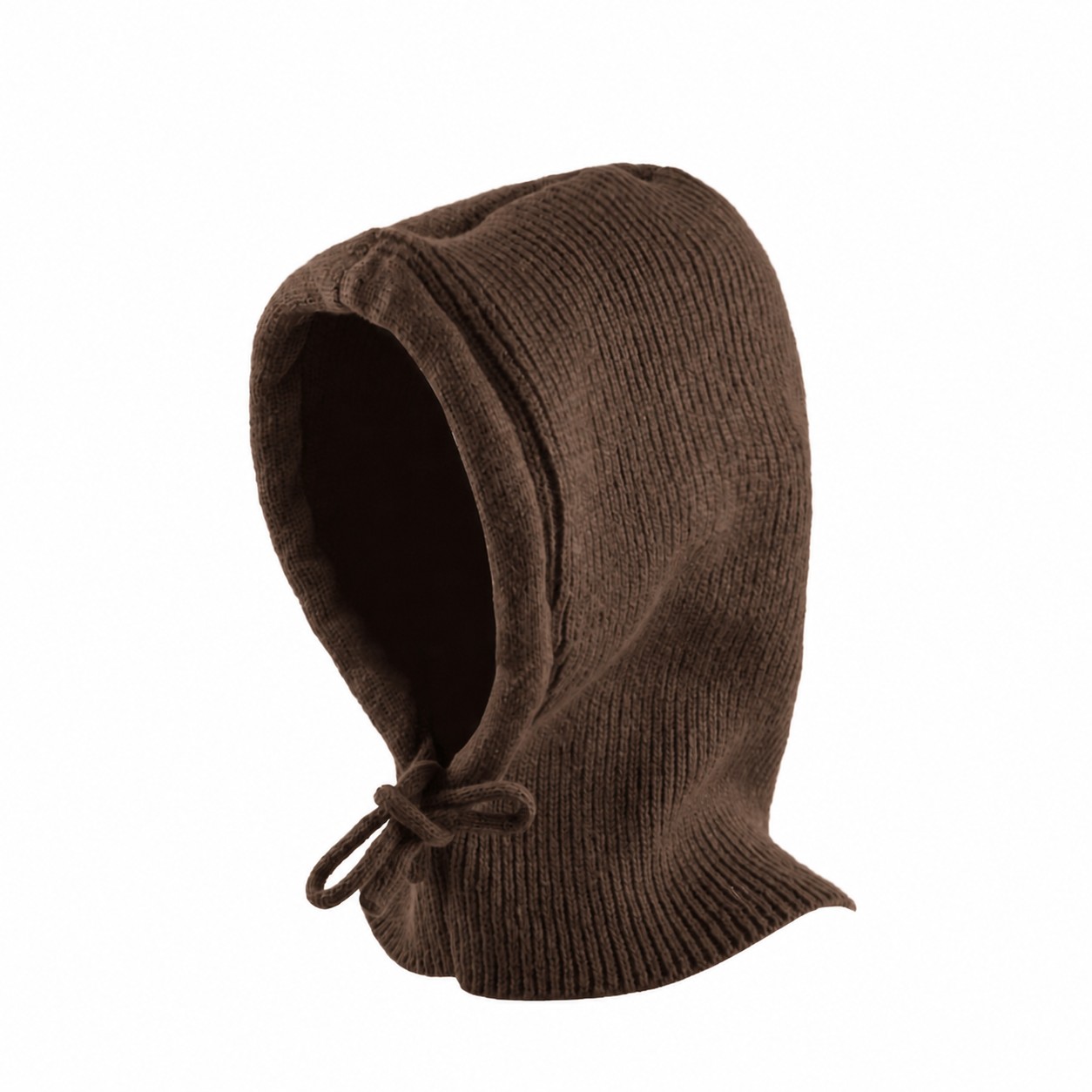 Wool Blend Tie Front Hooded Beanie — Coffee Brown
