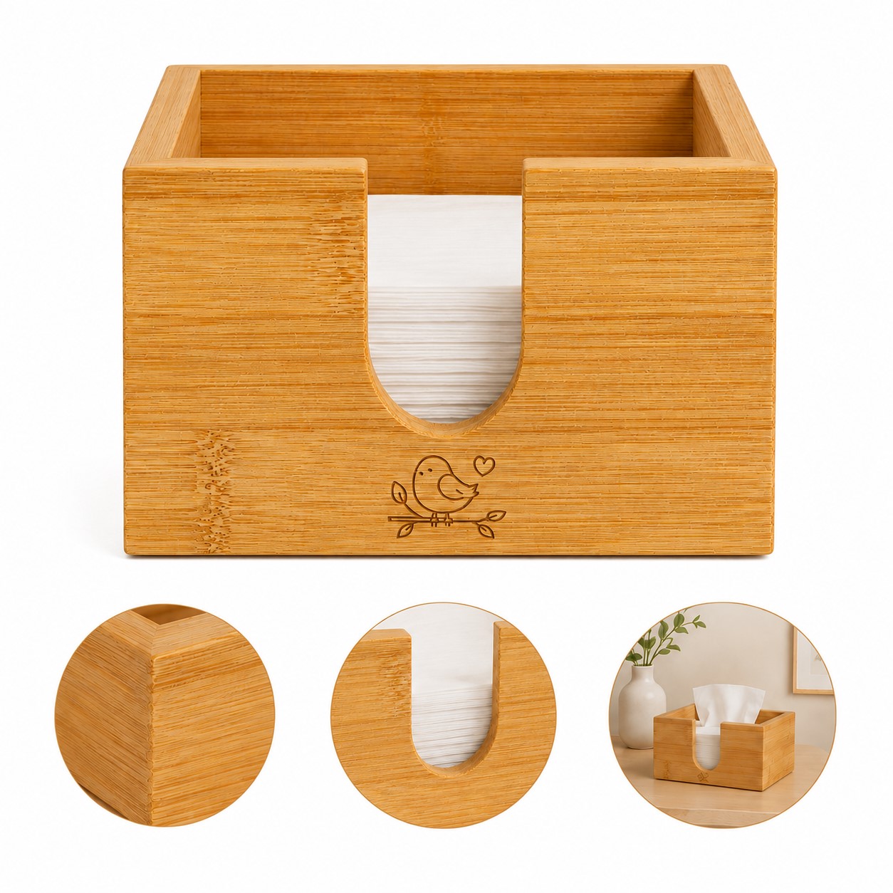Bamboo Desktop Tissue Holder With Front Cutout