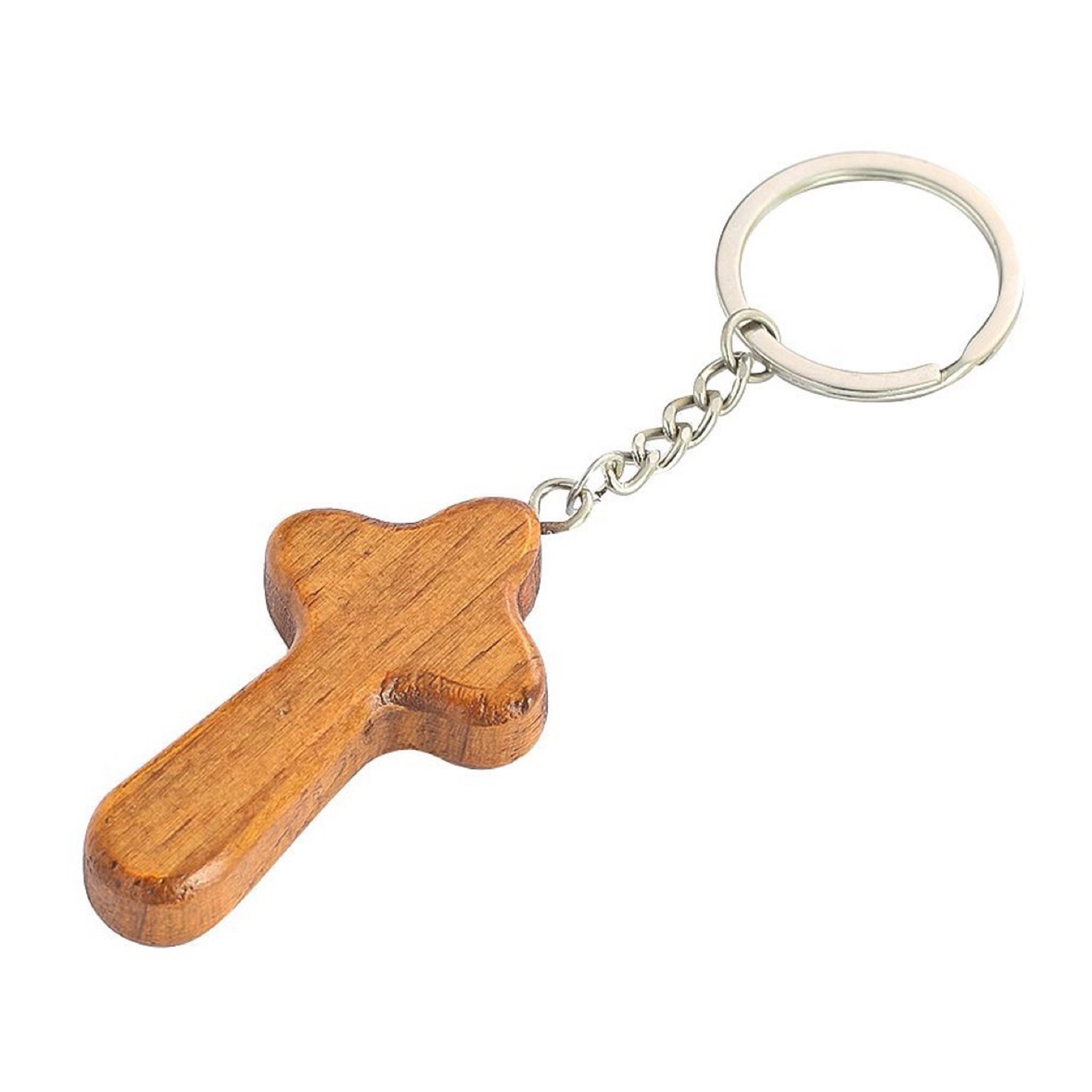 Wood Cross Split Ring Keychain — view 2
