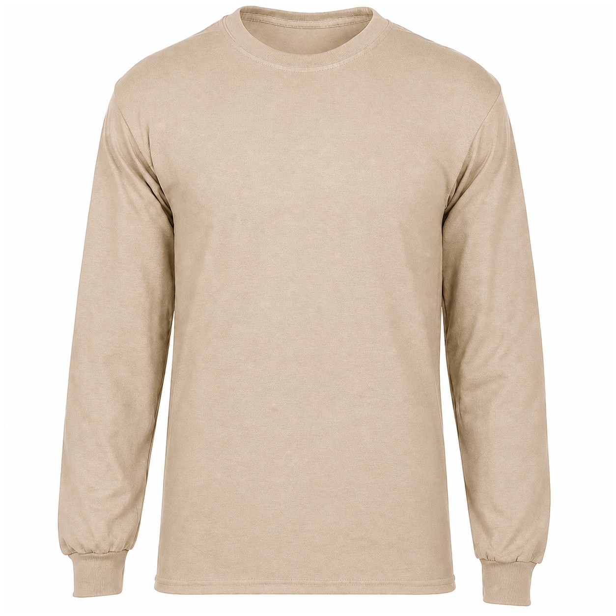 Long Sleeve Cotton Polyester Crew Shirt — Tan Beige
