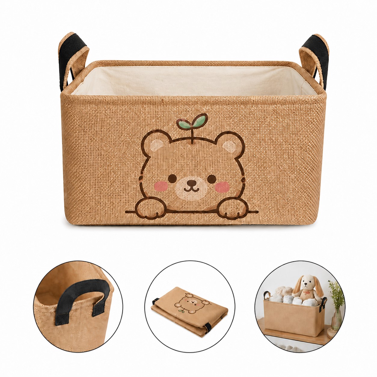 Collapsible Polypropylene Storage Basket With Side Handles