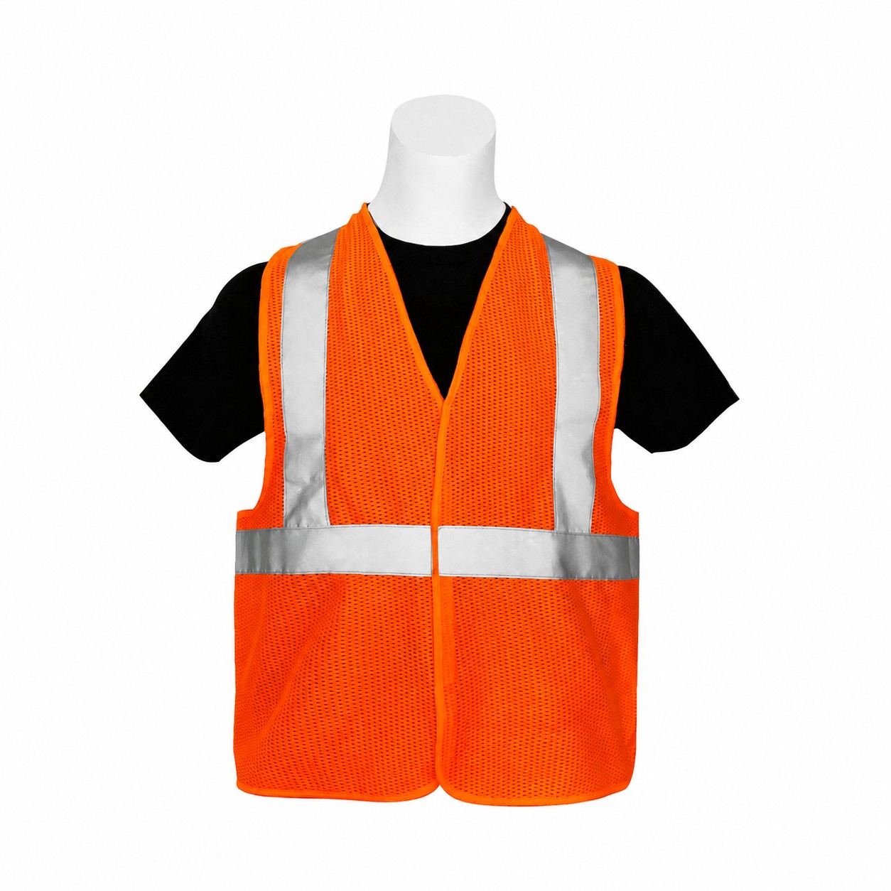 Polyester Reflective Strips Mesh Safety Vest — Orange