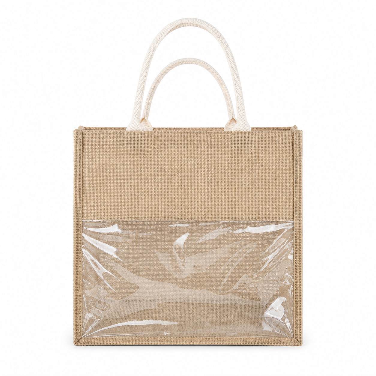 Jute Grocery Tote With Clear PVC Window — view 2