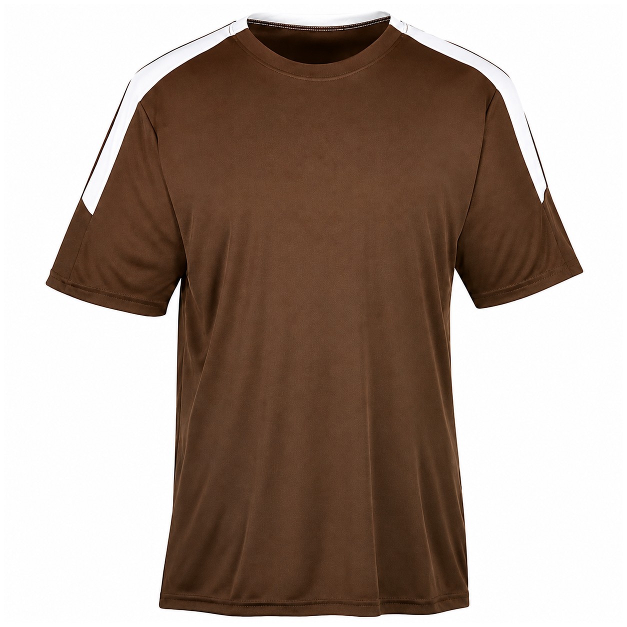 Polyester Contrast Stripe Crewneck Shirt — Brown