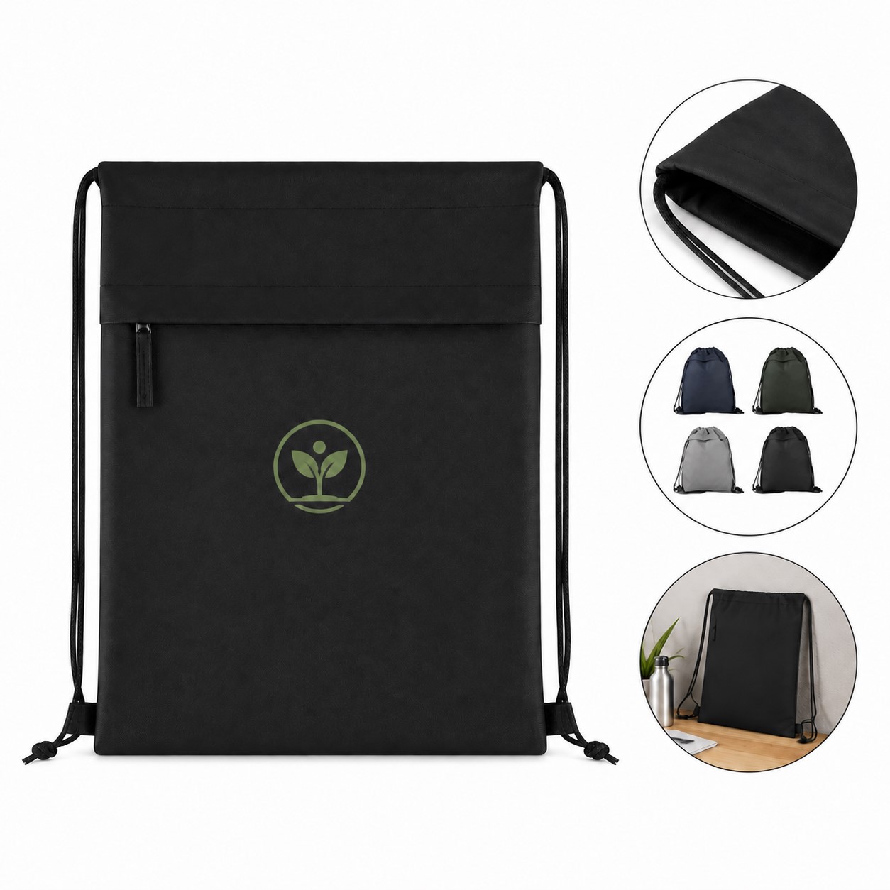 Recycled Polyester Flap Pocket Drawstring Backpack — view 1