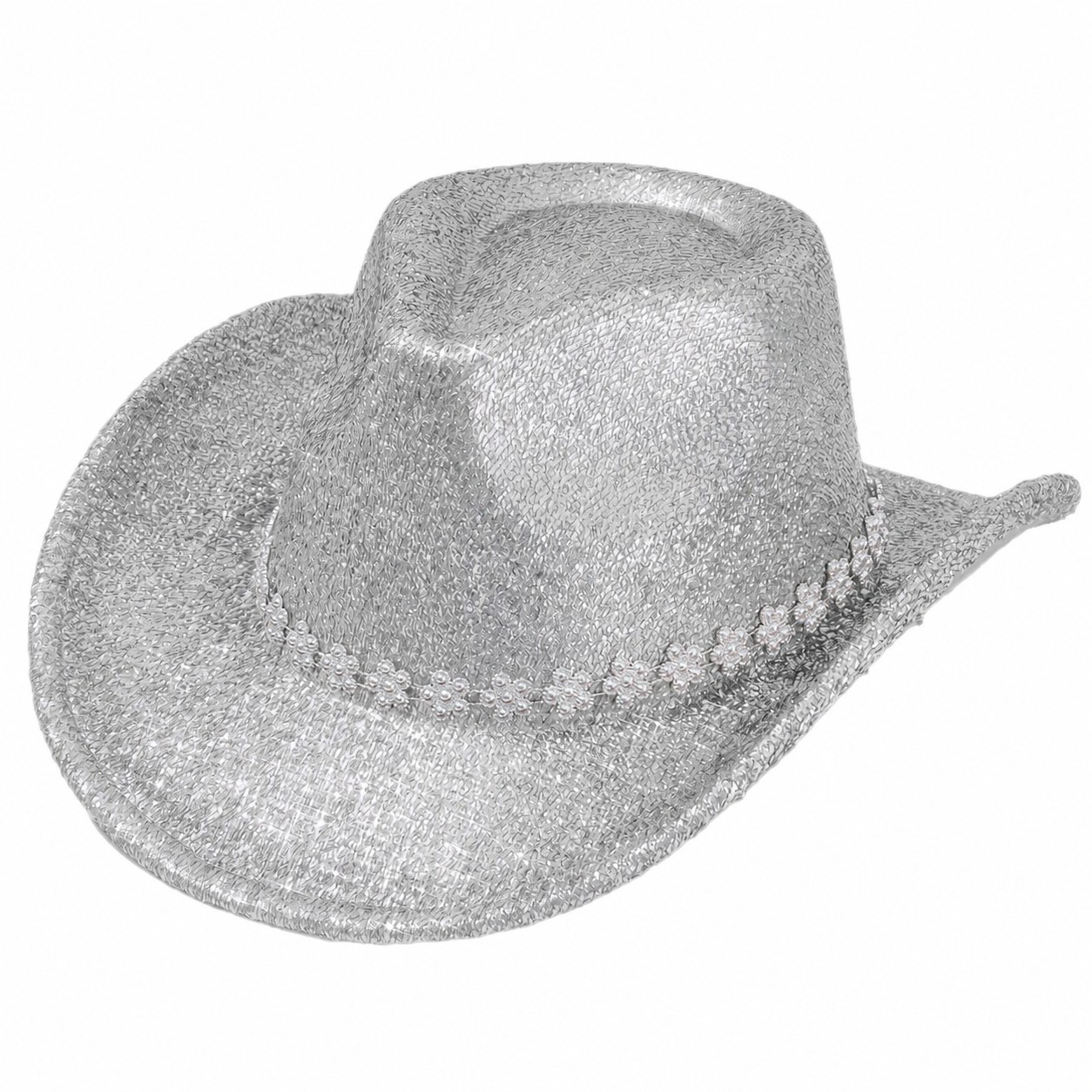 Polyester Flower Band Cowboy Hat — Silver