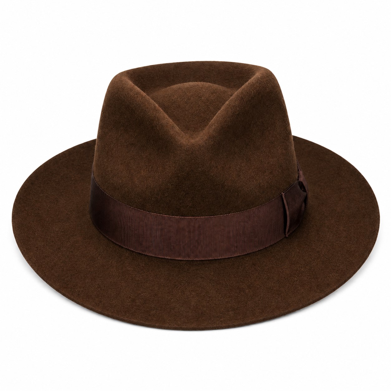 Western Wool Pinch Crown Fedora Hat — Coffee Brown