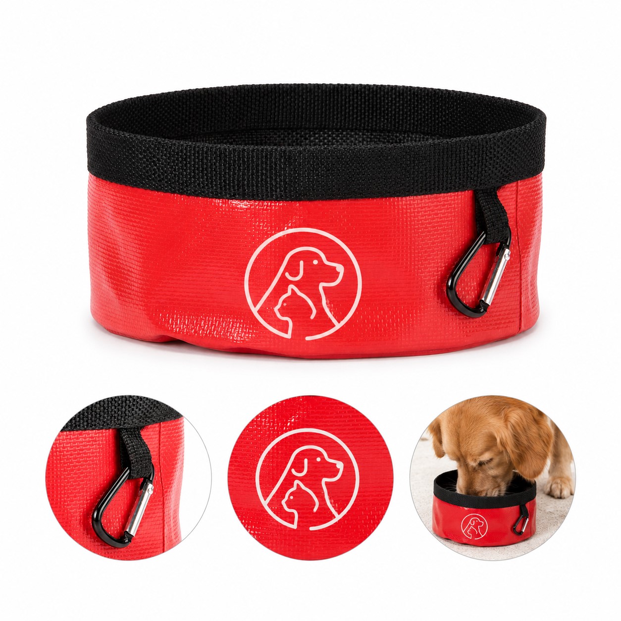 Round Polypropylene Travel Pet Bowl With Carabiner