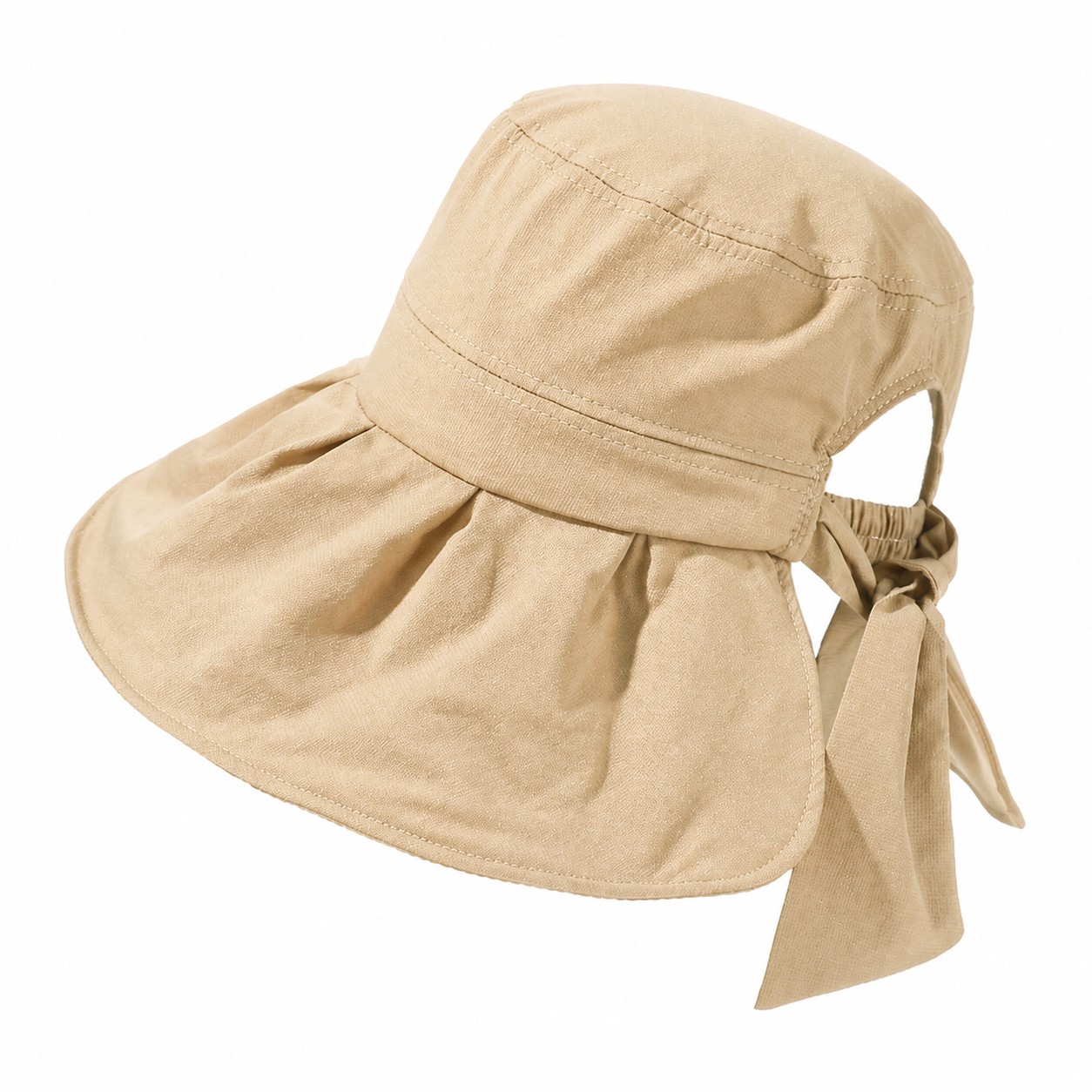 Polyester Tie Back Sun Hat — Khaki Beige