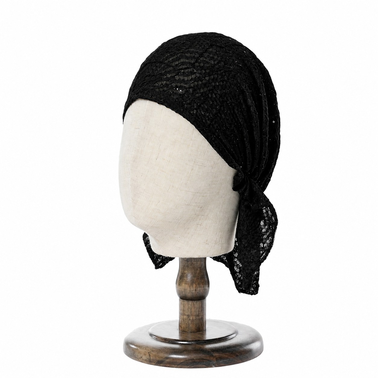 Sequined Polyester Triangle Headwrap Cap — Black