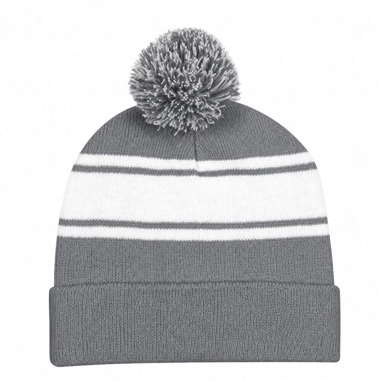 Two Tone Pom Cuff Beanie — Gray