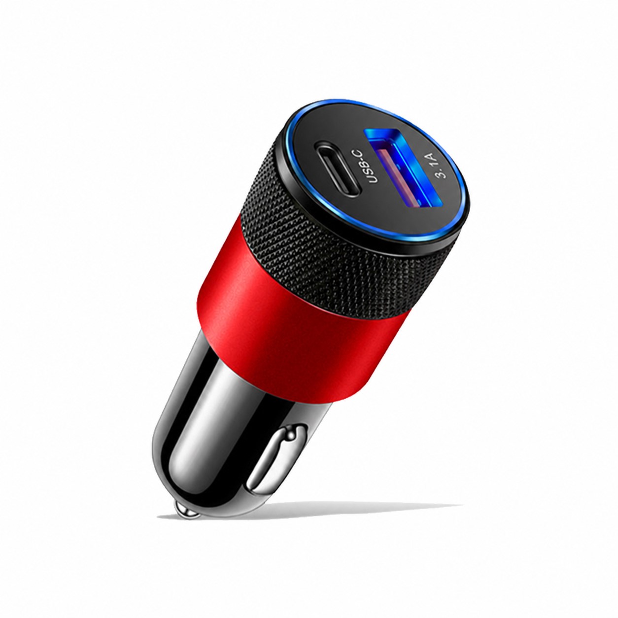 Dual Port Metal Car Charger — Red