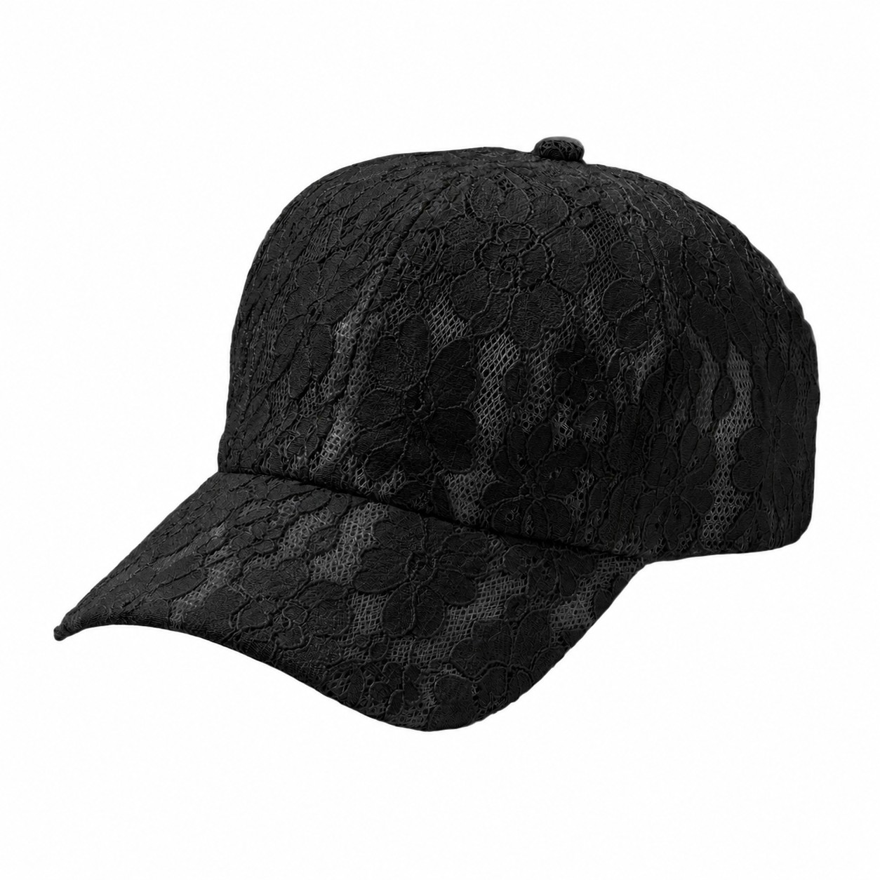 Polyester Floral Lace Baseball Cap — Black