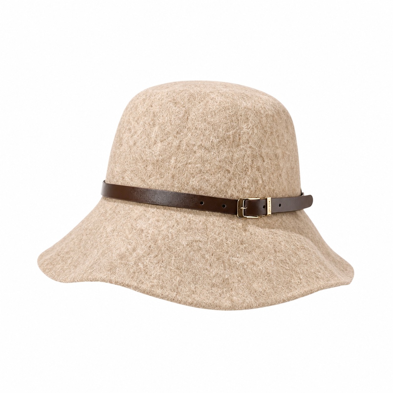 Wool Blend Belted Basin Hat — Beige