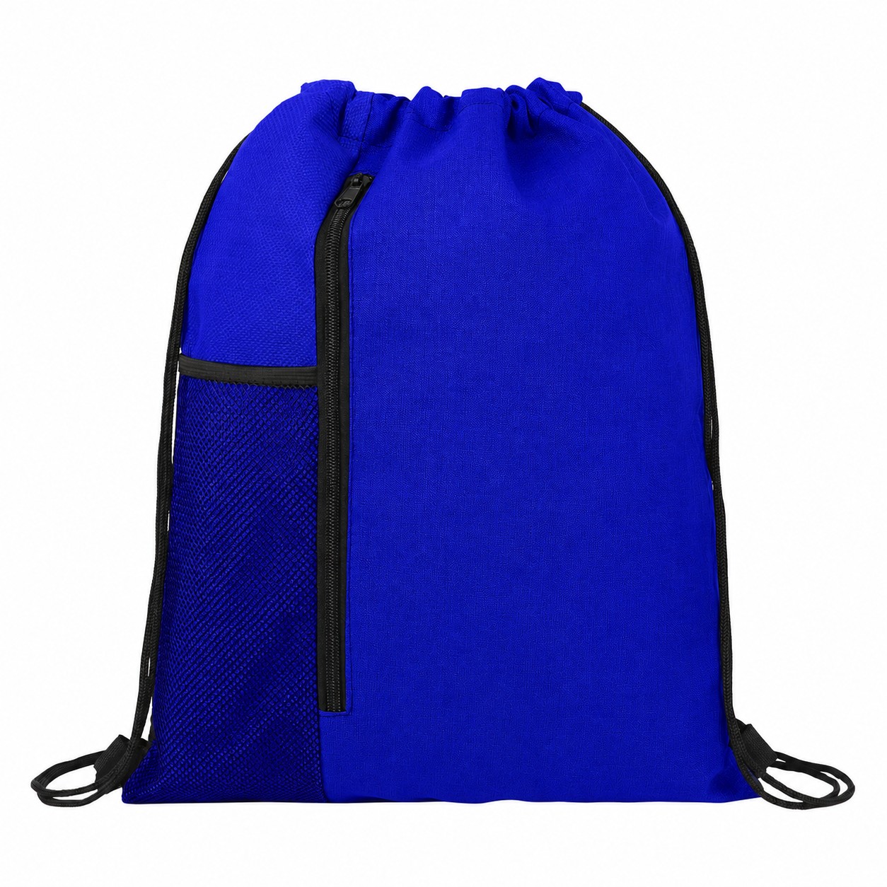 Drawstring Backpack With Mesh Pocket — Blue