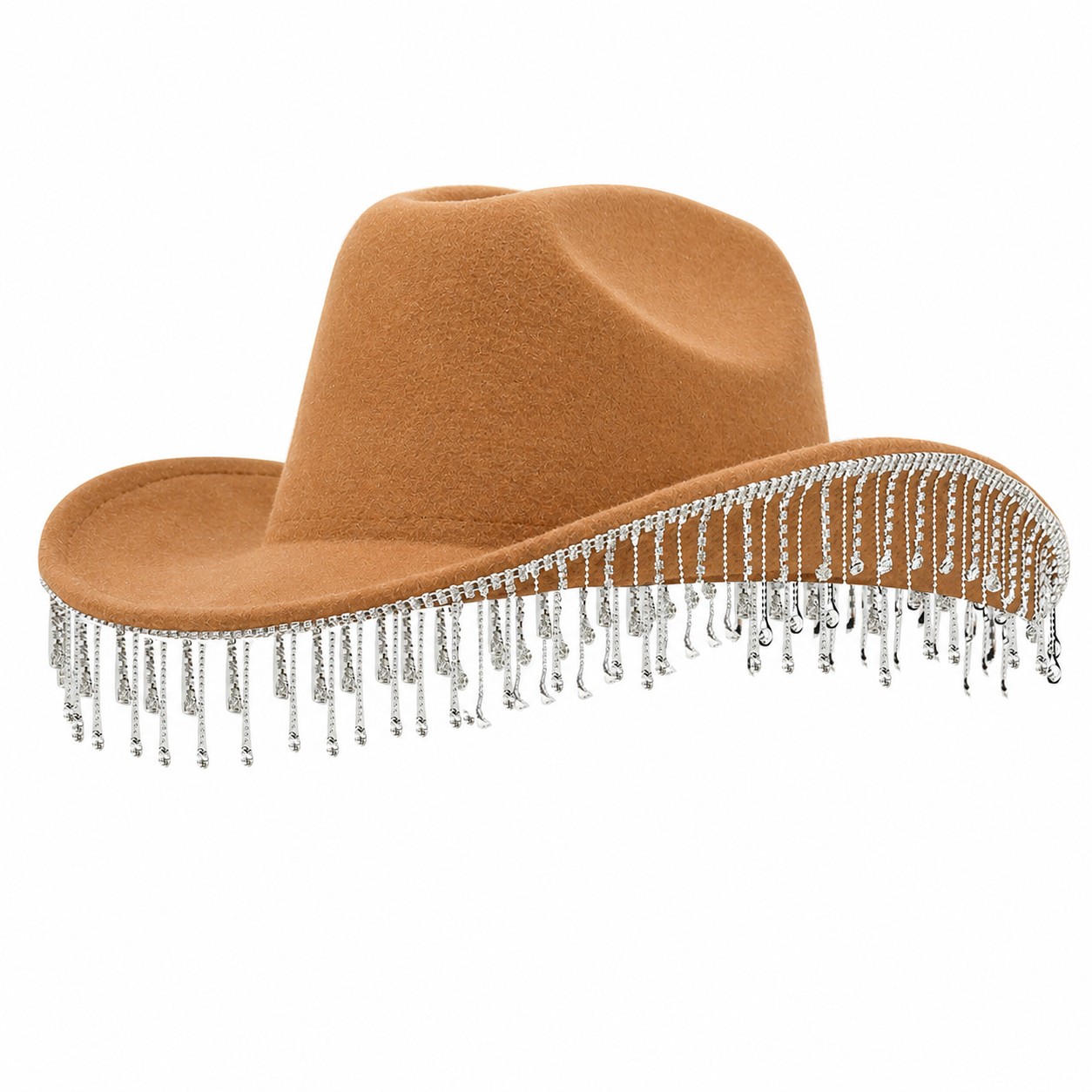 Polyester Rhinestone Cowboy Hat — Camel Brown