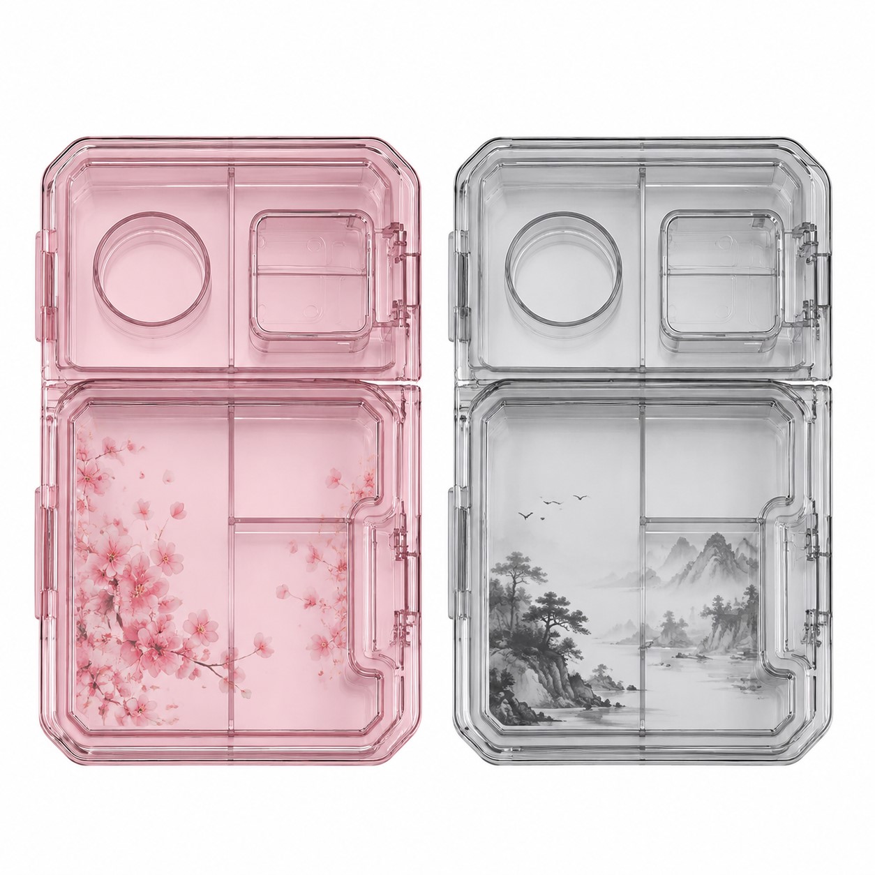 Compartmented Plastic Pill Case With Cutter And Grinder
