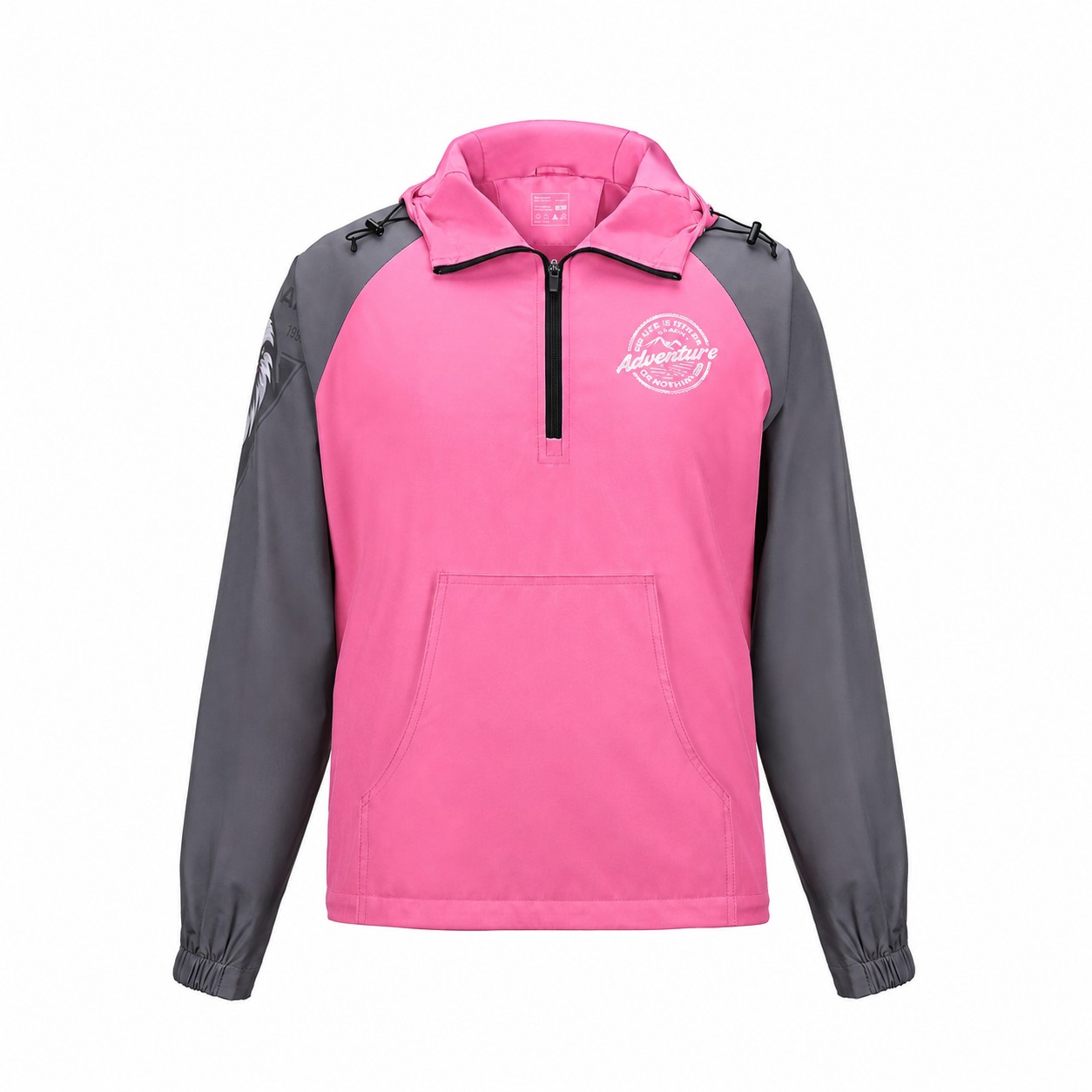 Polyester Quarter-Zip Hooded Jacket — Pink