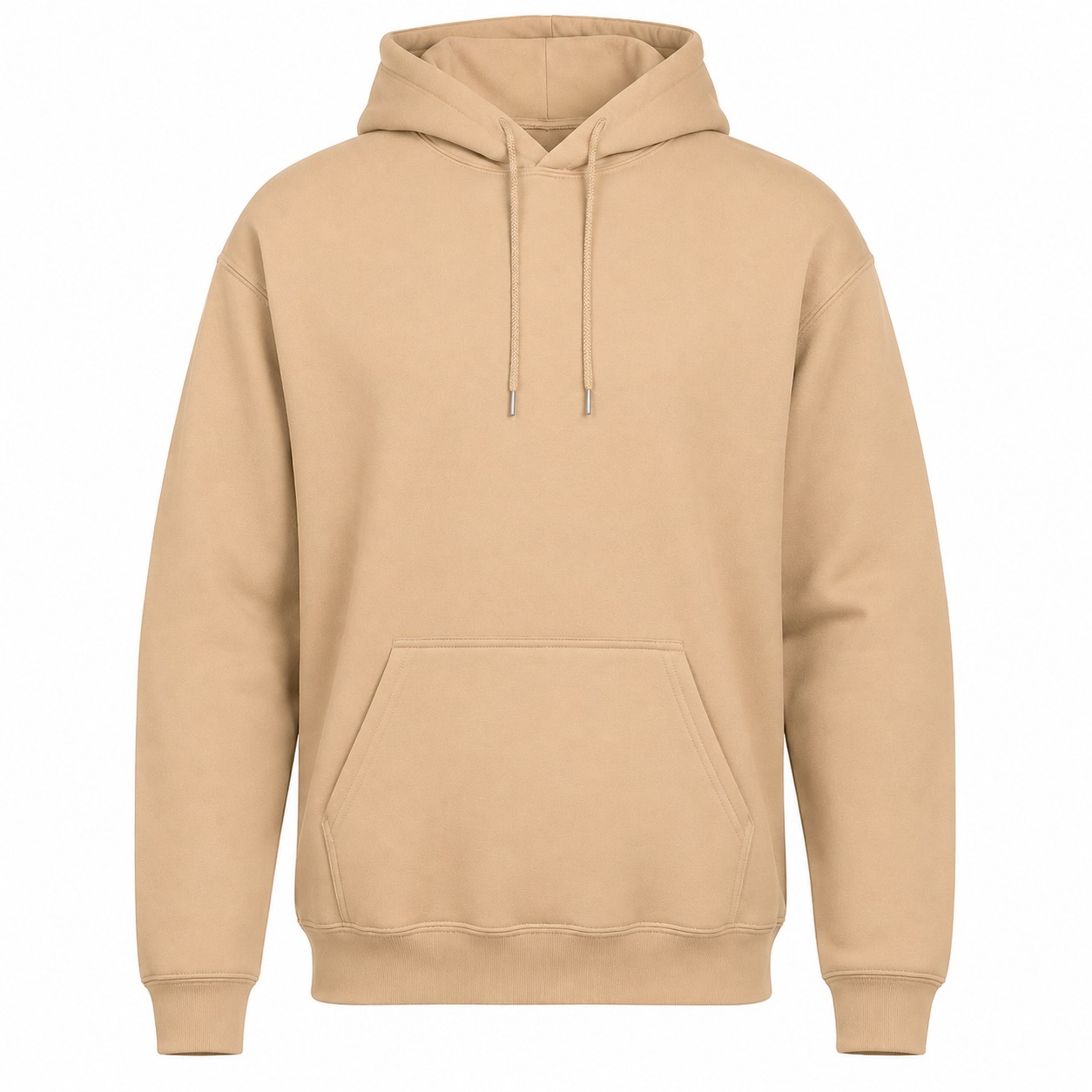 Cotton Polyester Blend Pullover Hooded Sweatshirt — Tan Beige