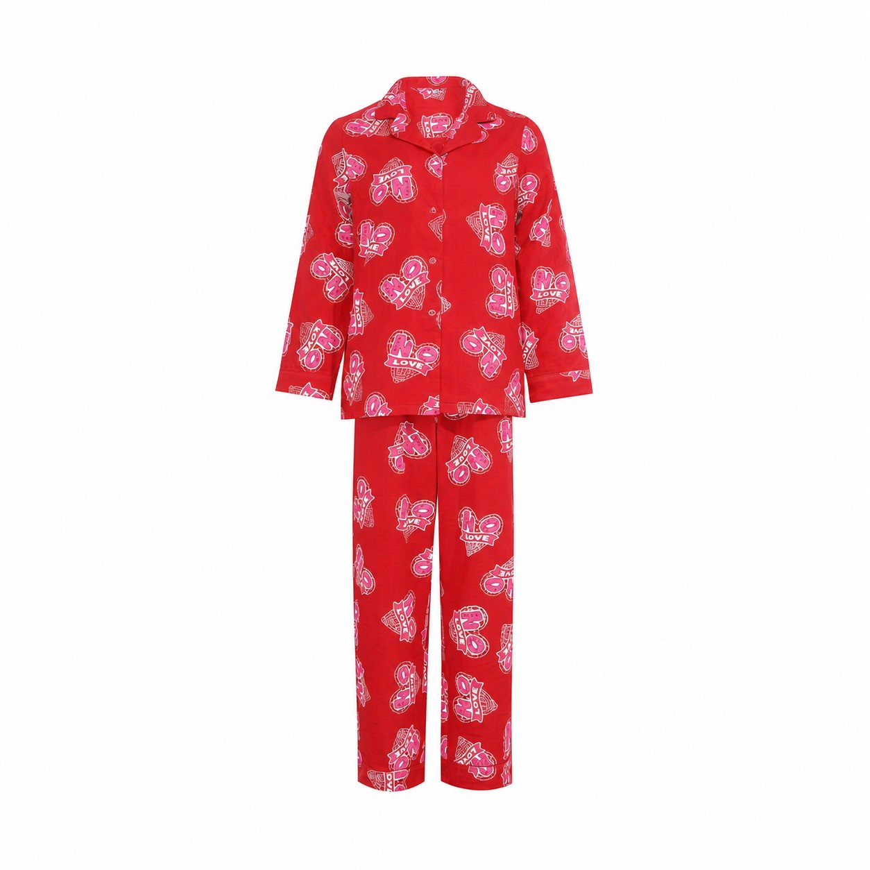 Unisex Cotton Long-Sleeve Pajama Set — Red