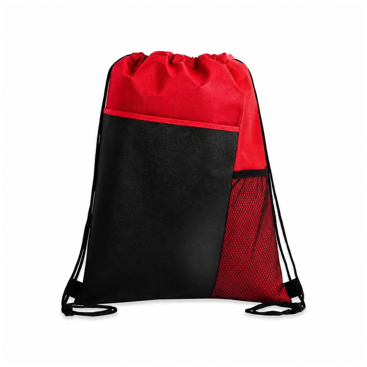 Tri-Color Mesh Drawstring Backpack — Red