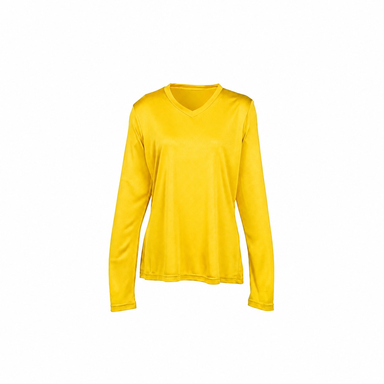 Ladies Polyester V Neck Performance Shirt — Yellow