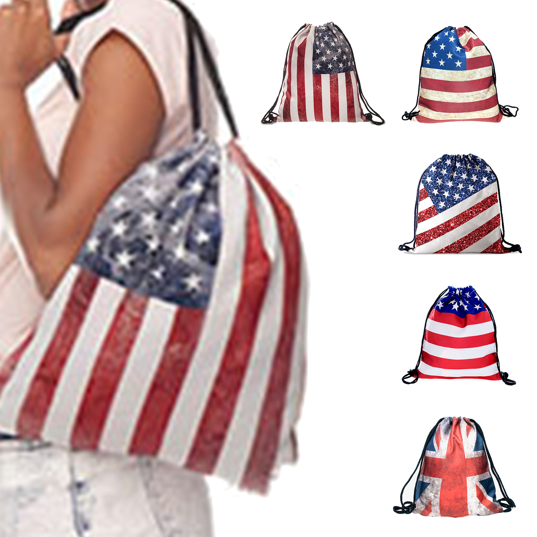 Polyester Flag Drawstring Backpack