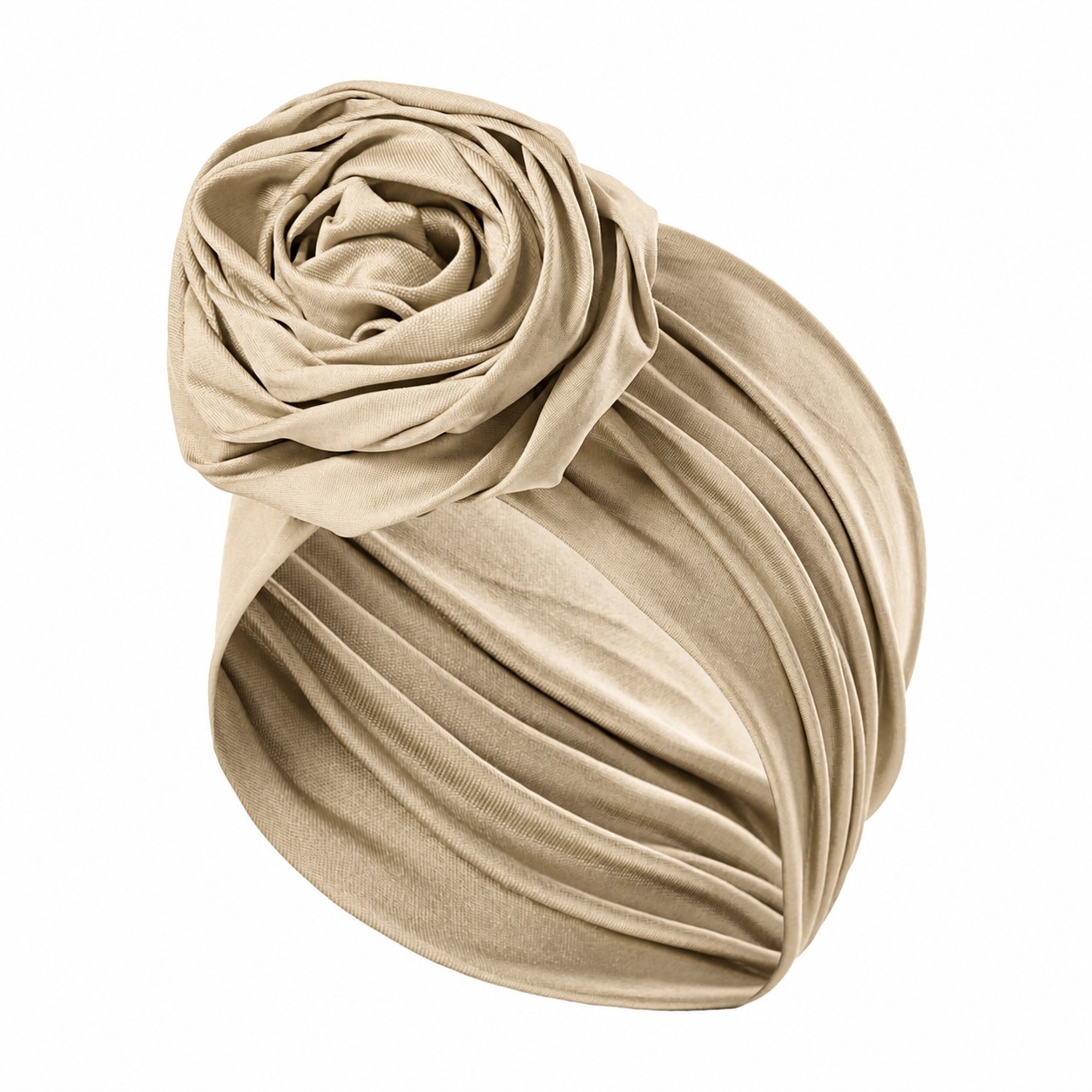 Polyester Rose Turban Headwrap Hat — Khaki Beige
