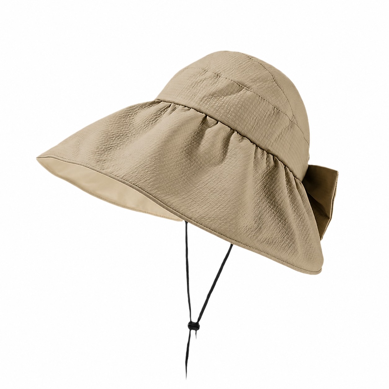 Bow Back Wide Brim Sun Hat — Khaki Beige