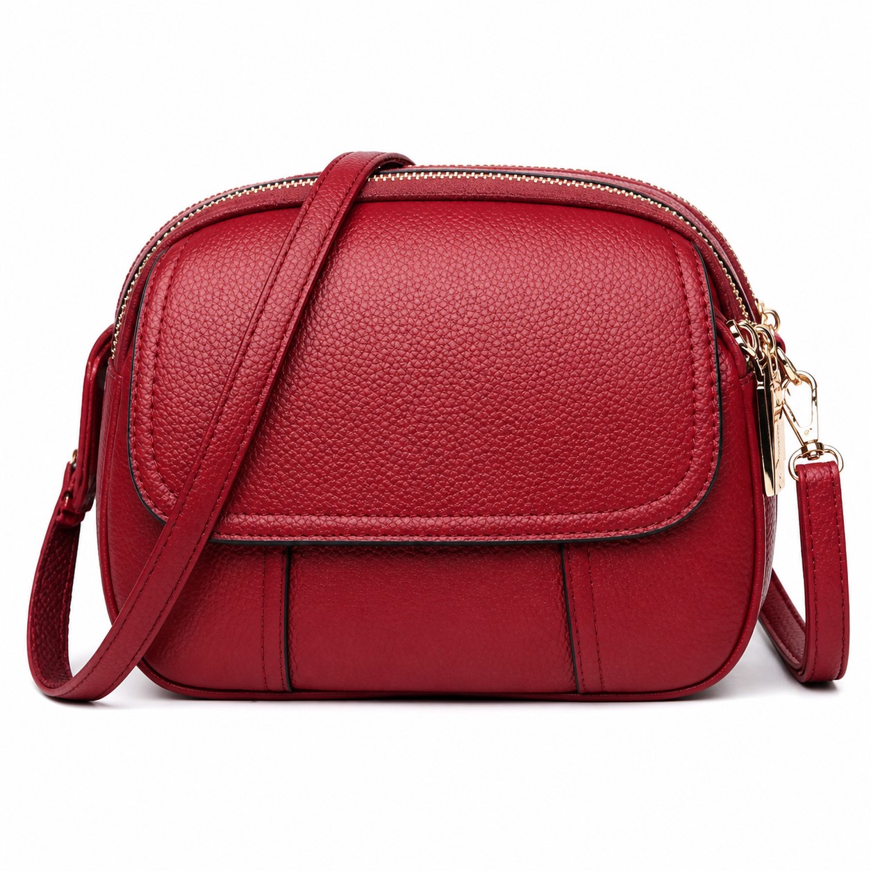 Leather Crossbody Shoulder Bag With Front Flap — view 2