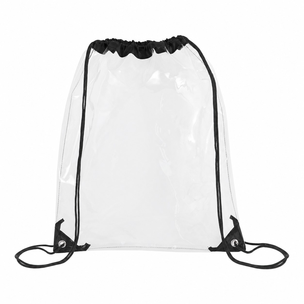 Metal Grommets Clear Drawstring Bag — Black