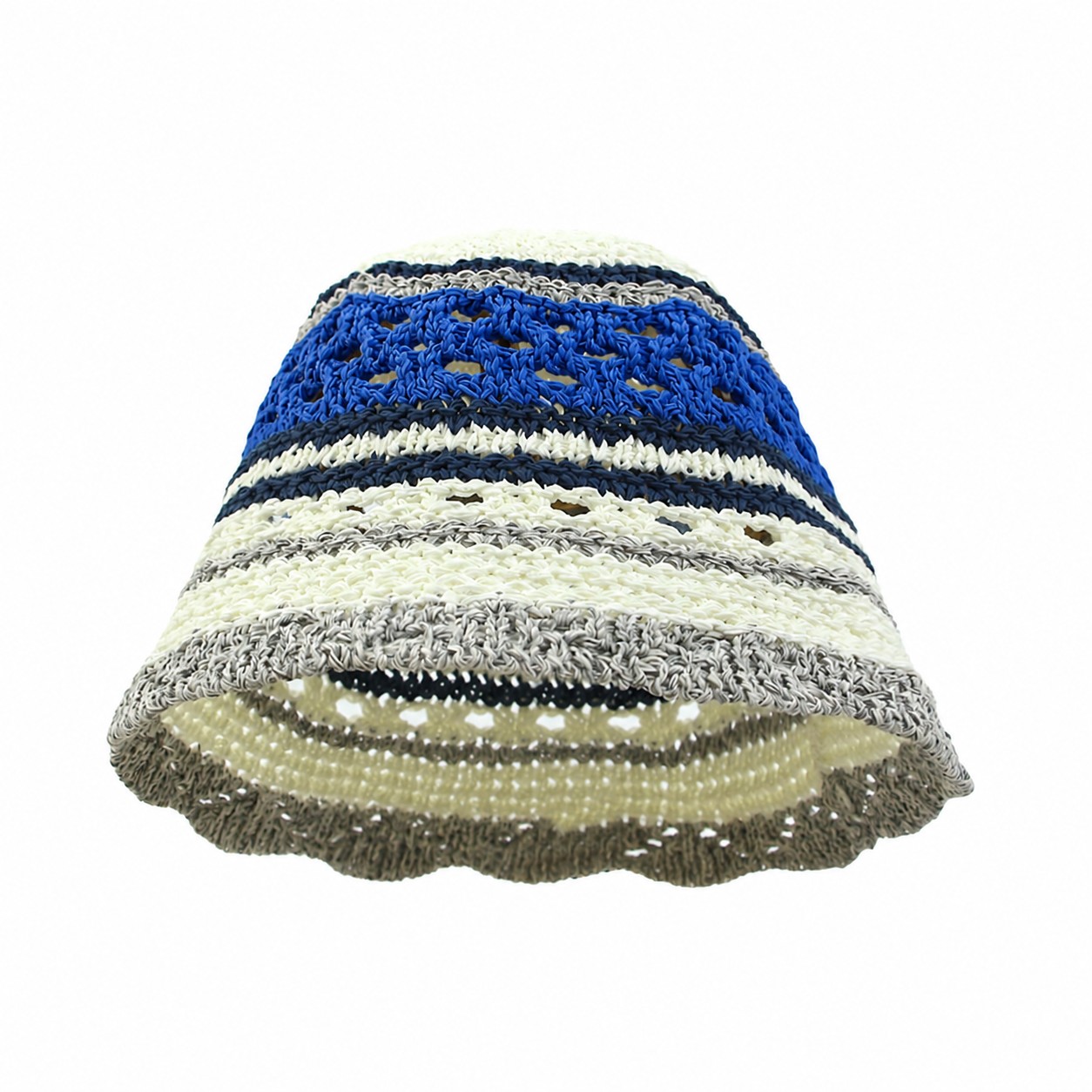 Straw Crochet Sun Bucket Hat — Blue