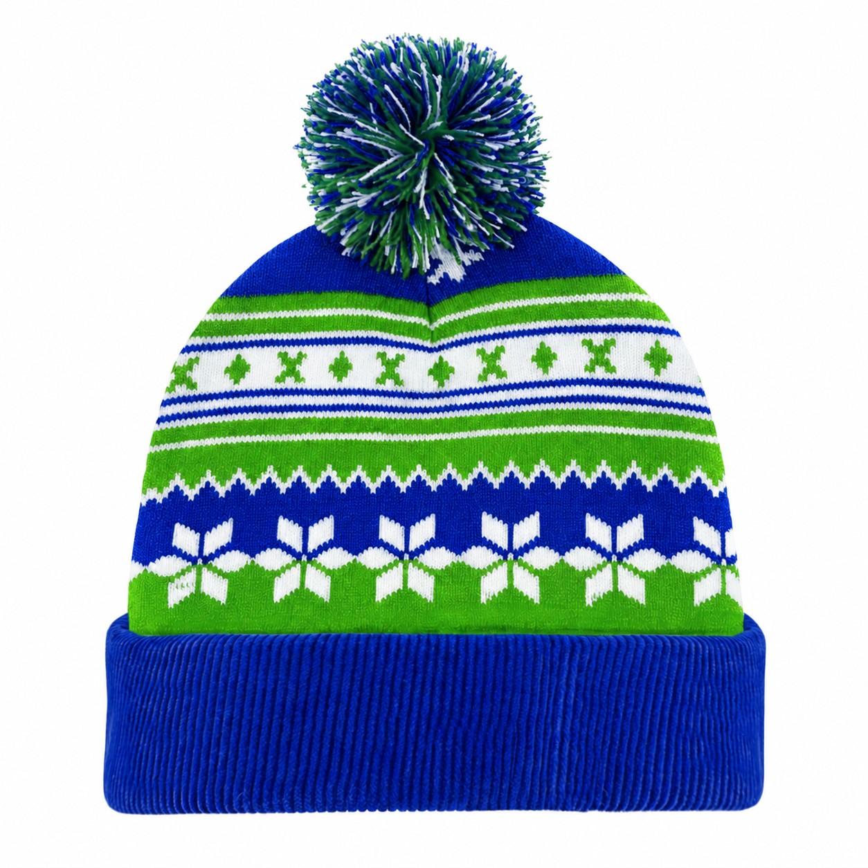 Jacquard Polyester Pom Beanie — Blue