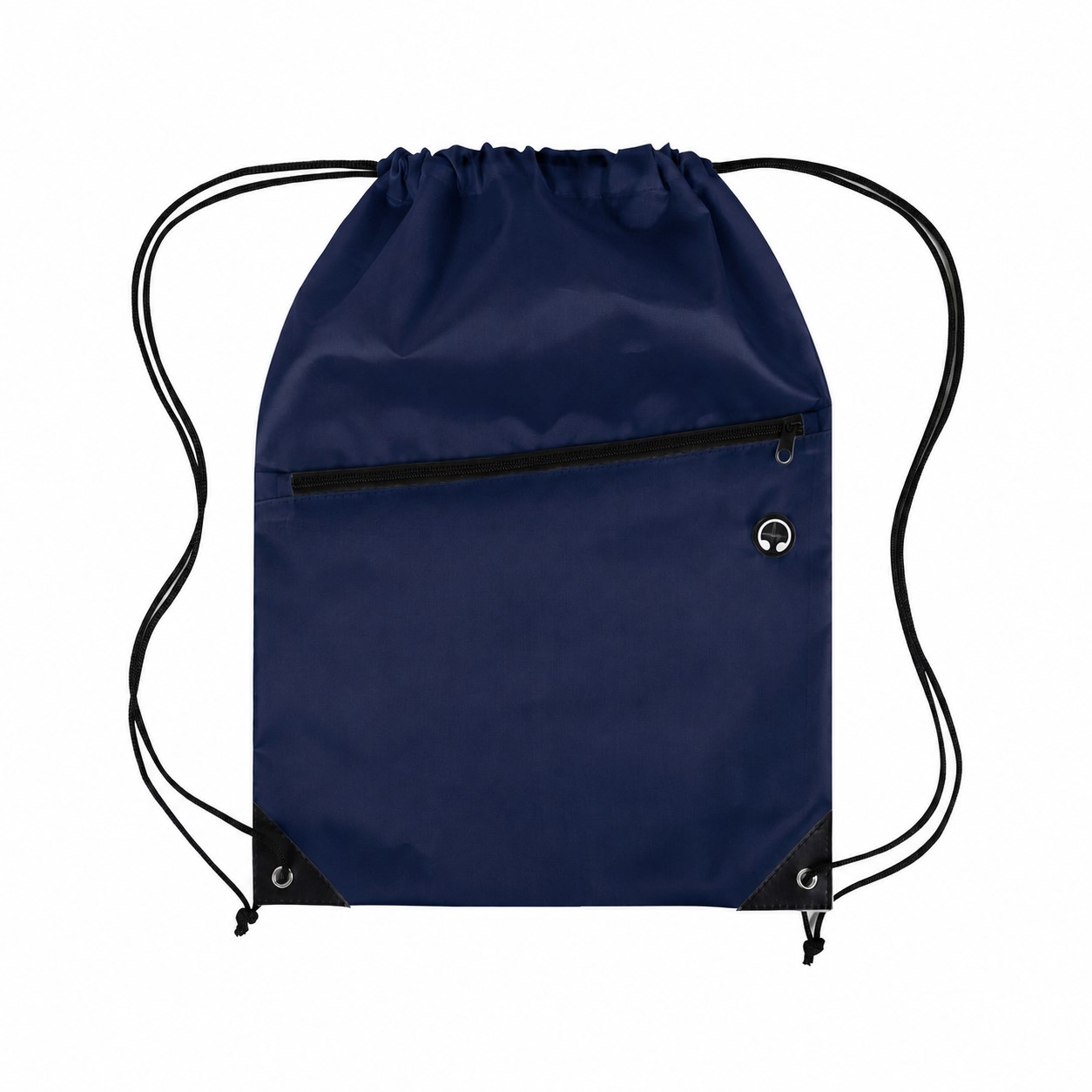 210D Polyester Zippered Drawstring Bag — Navy Blue