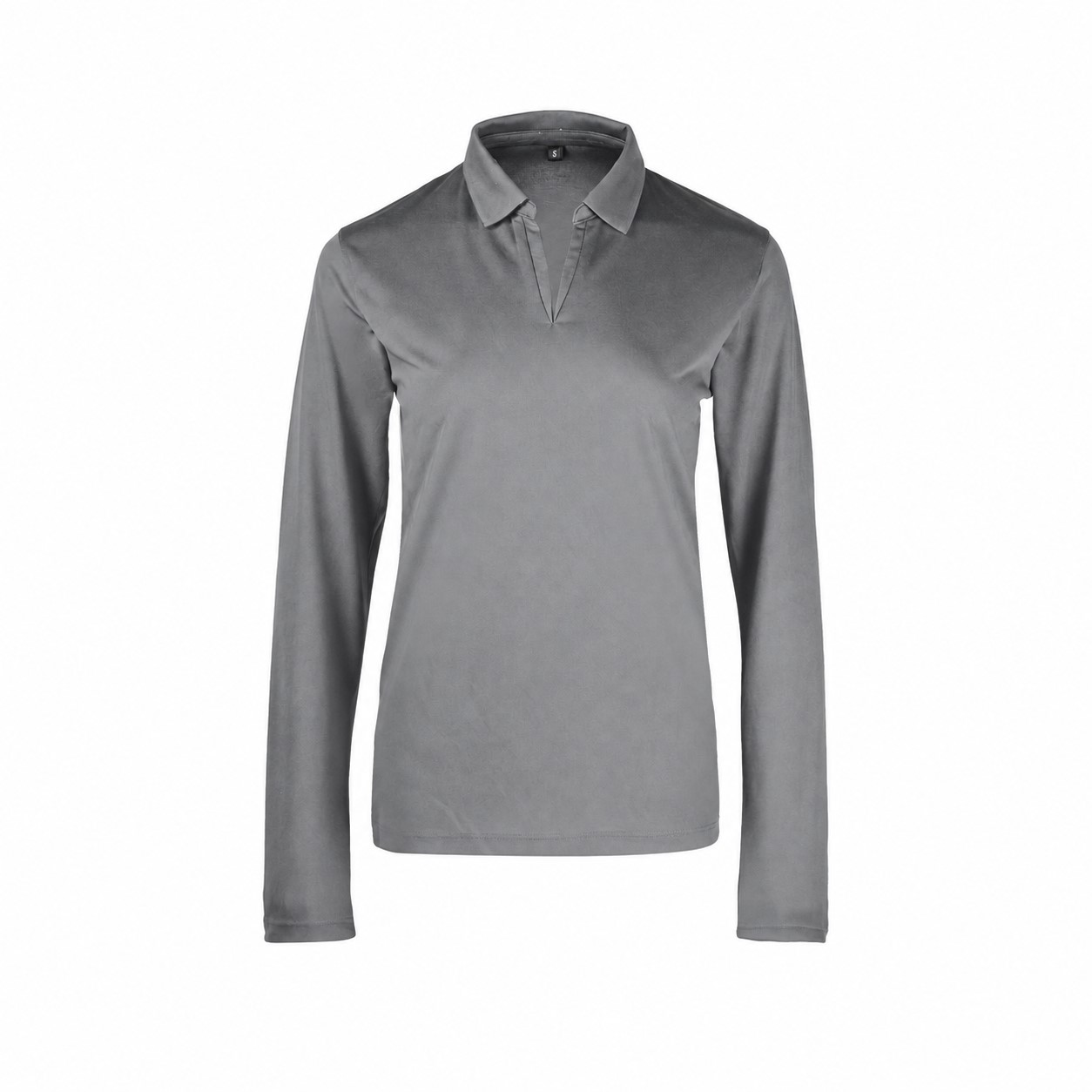 Polyester Ladies Long-Sleeve Polo Shirt — Gray