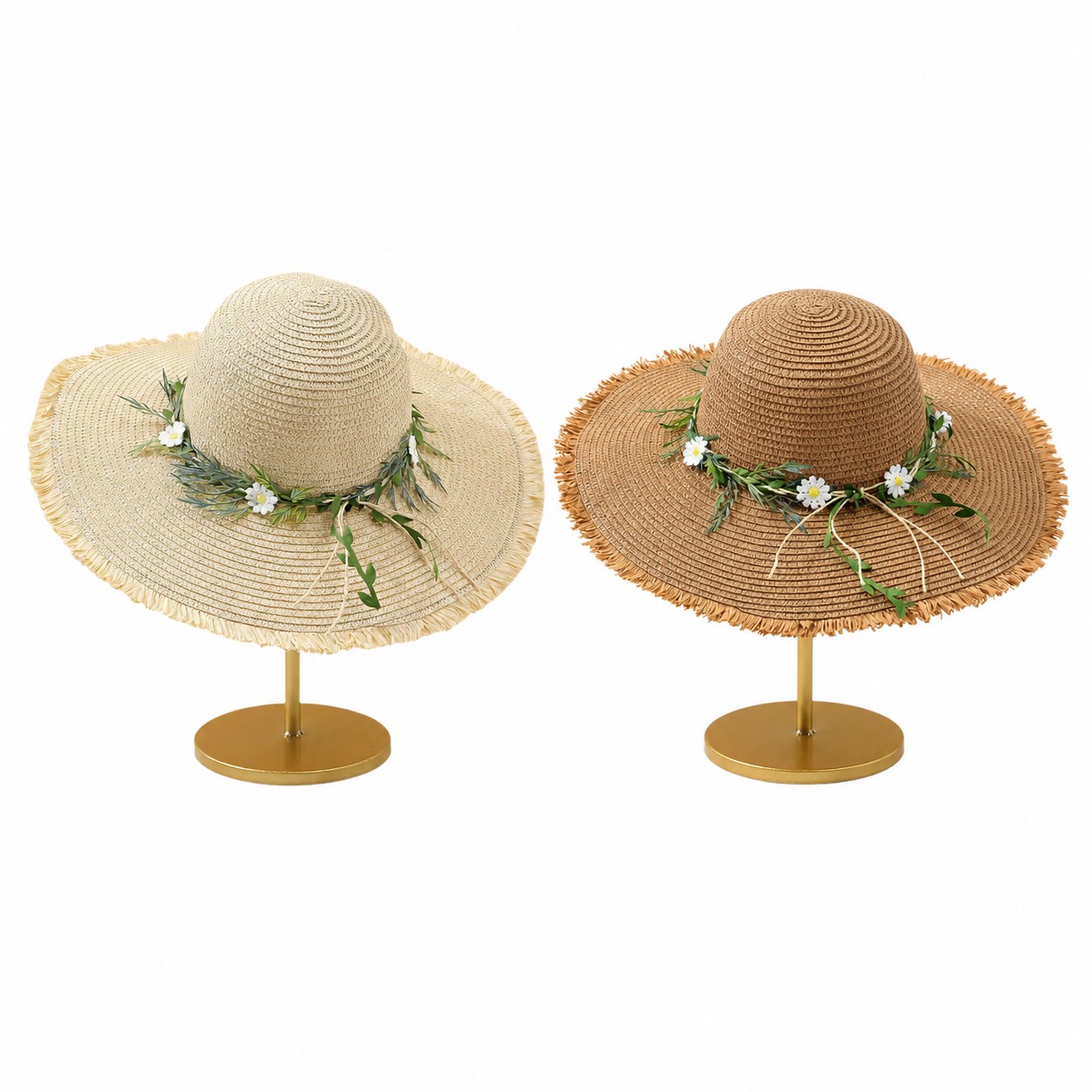 Straw Garland Wide Brim Sun Hat