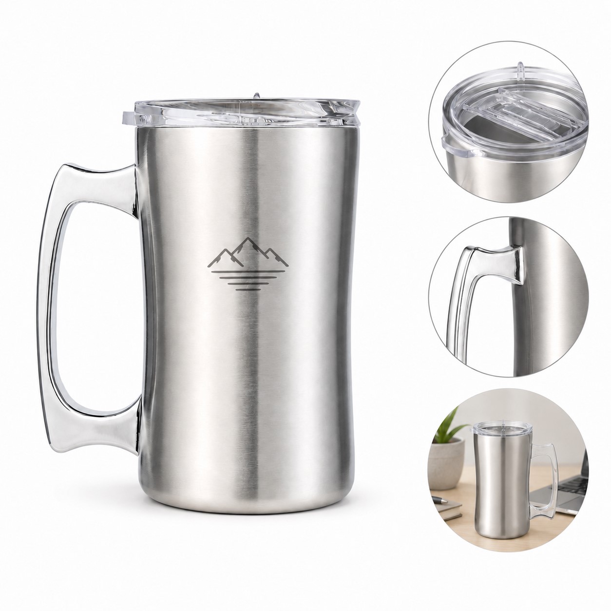 Stainless Steel 20 Oz Mug With Clear Lid
