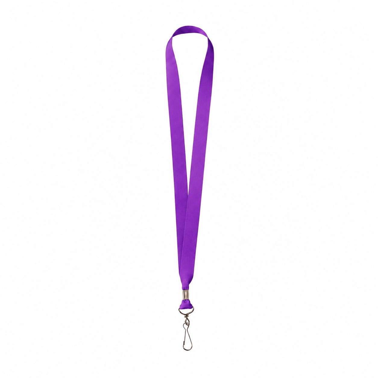 Metal Crimp Polyester Satin Lanyard — Purple