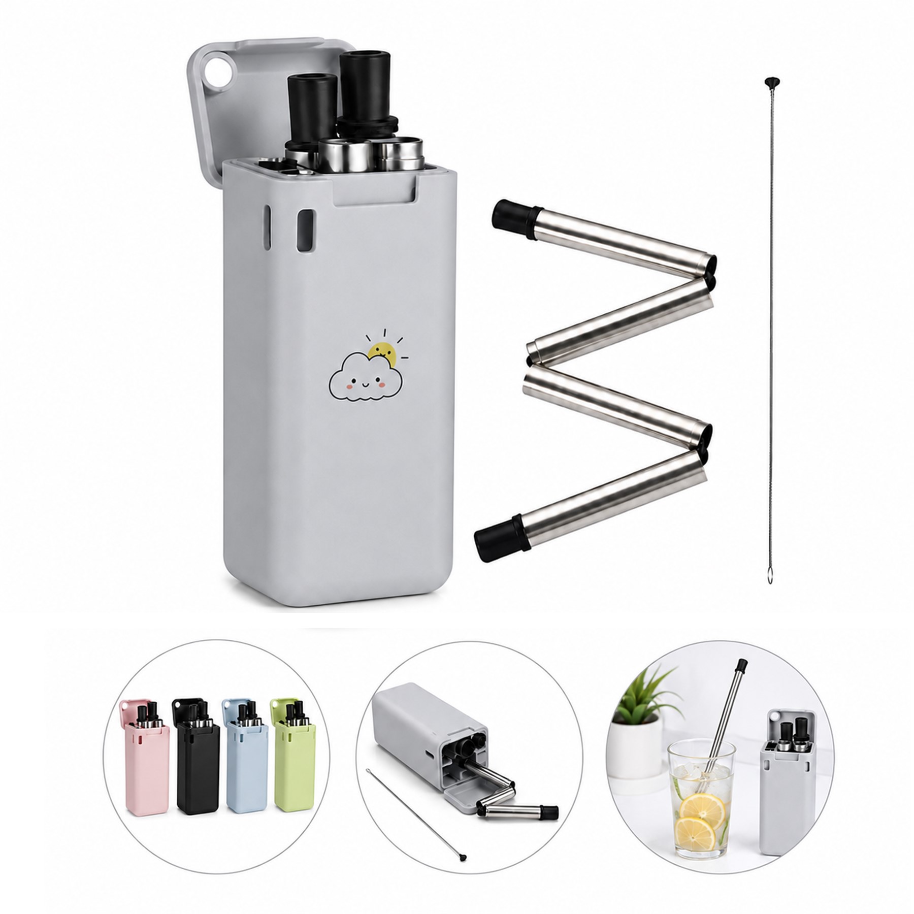 Folding Stainless Steel Straw With Storage Case