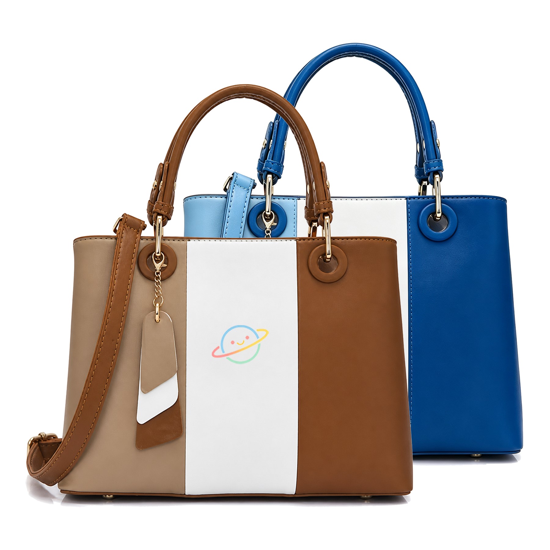 Polyester Color Block Handbag Tote