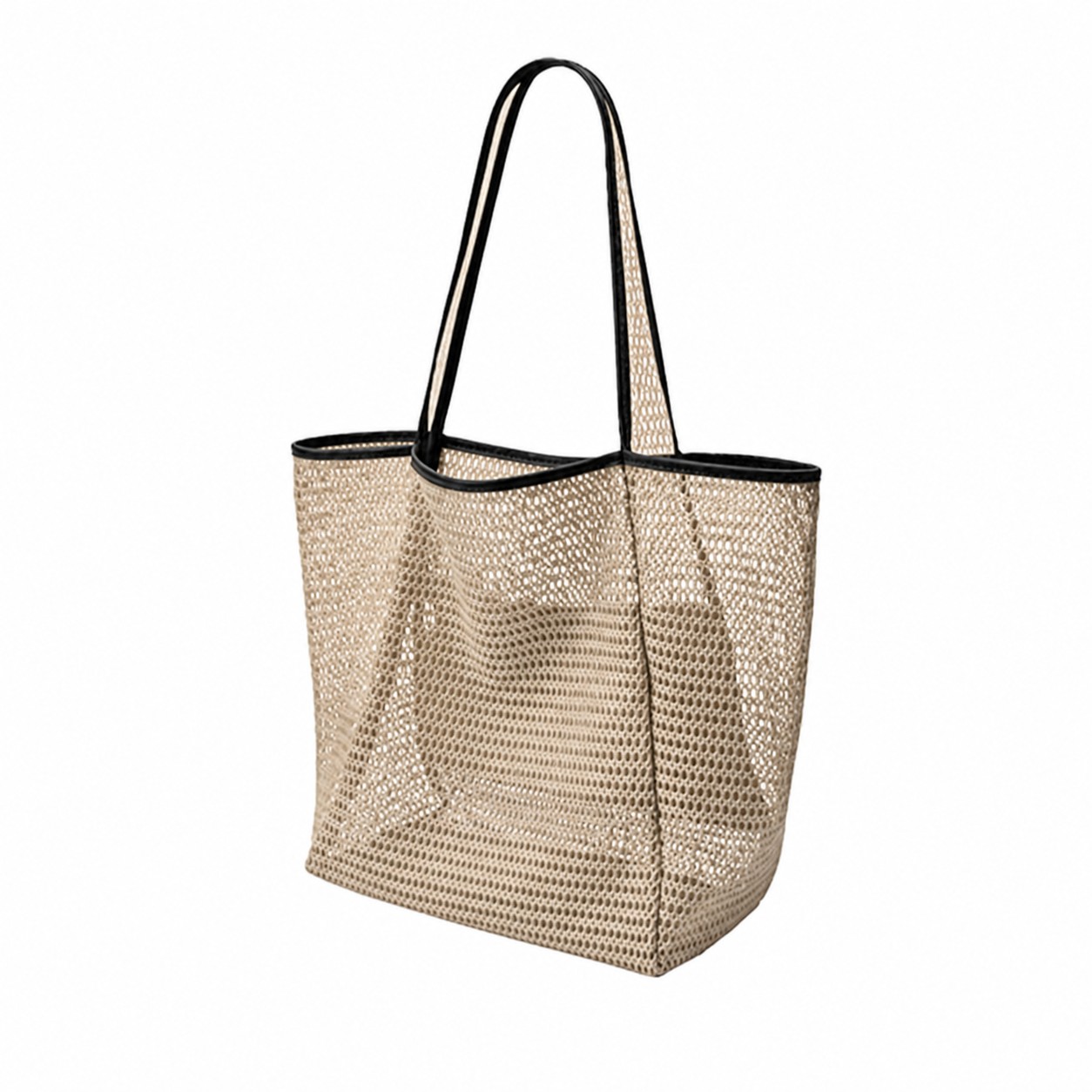 Nylon Mesh Beach Tote Bag — Beige