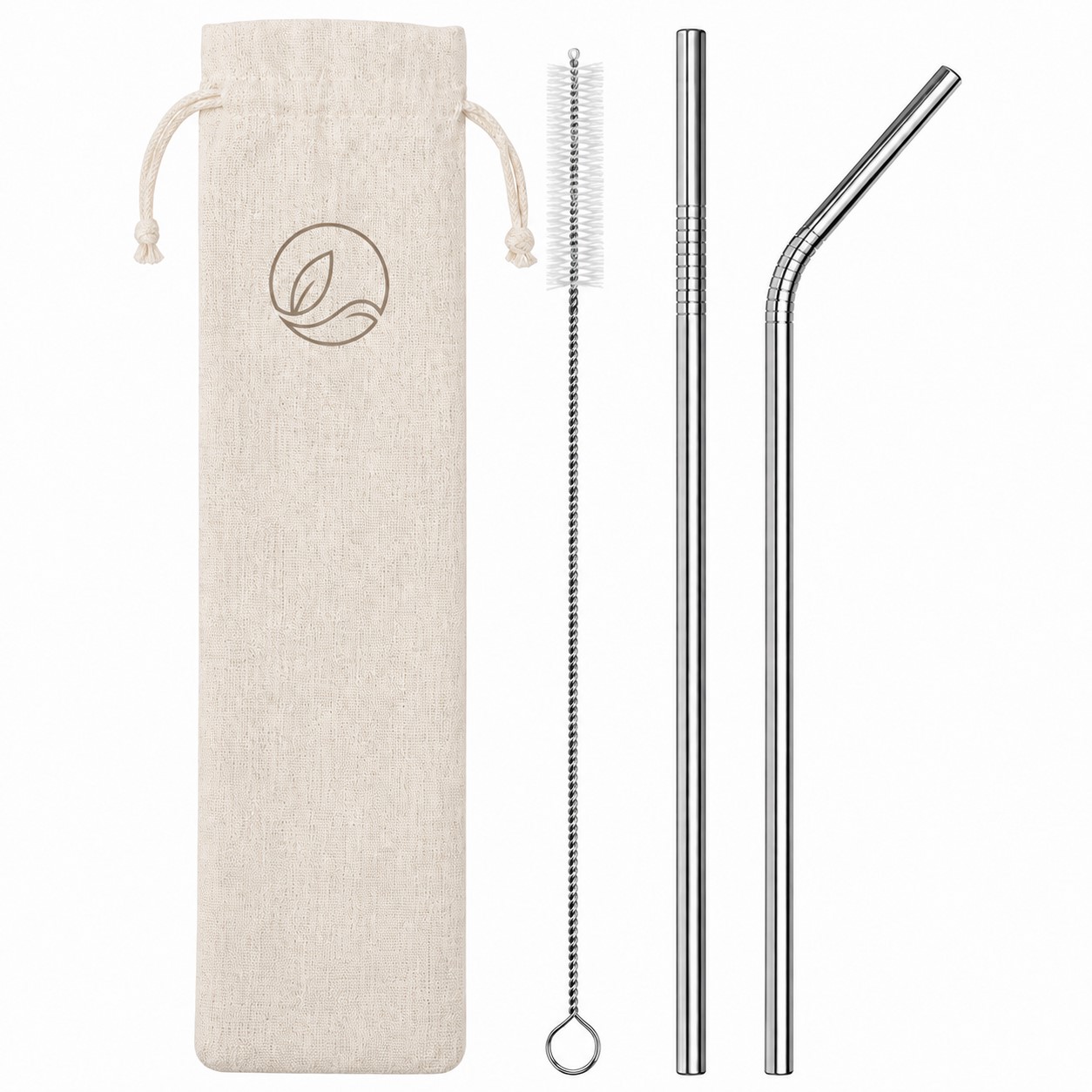 Stainless Steel Drinking Straw Set With Drawstring Sleeve
