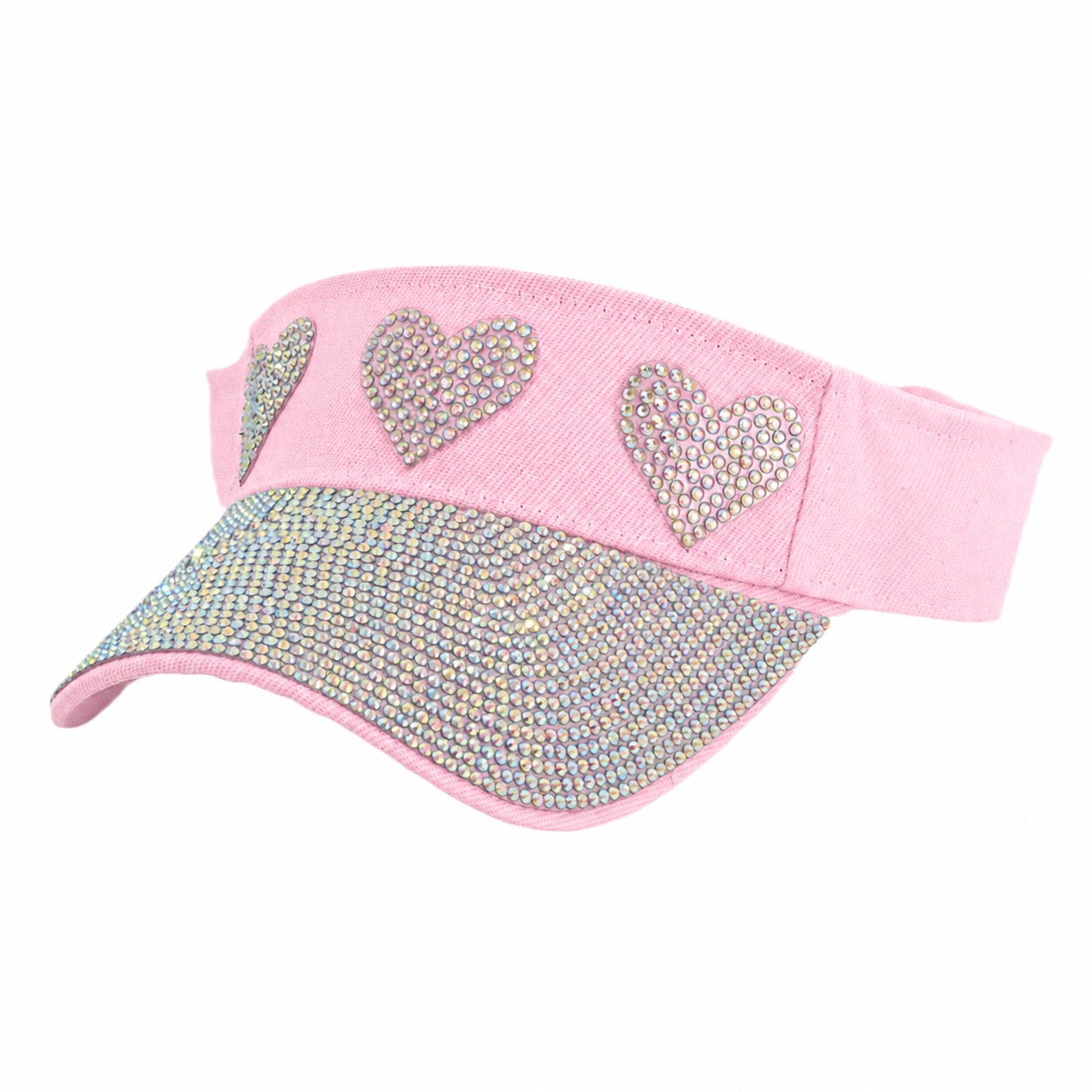 Rhinestone Heart Open Crown Visor Cap — Light Pink