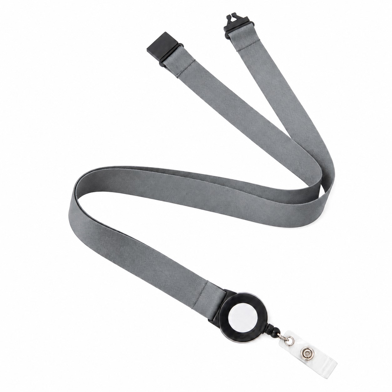 Polyester Lanyard With Retractable Badge Reel — Pewter Gray
