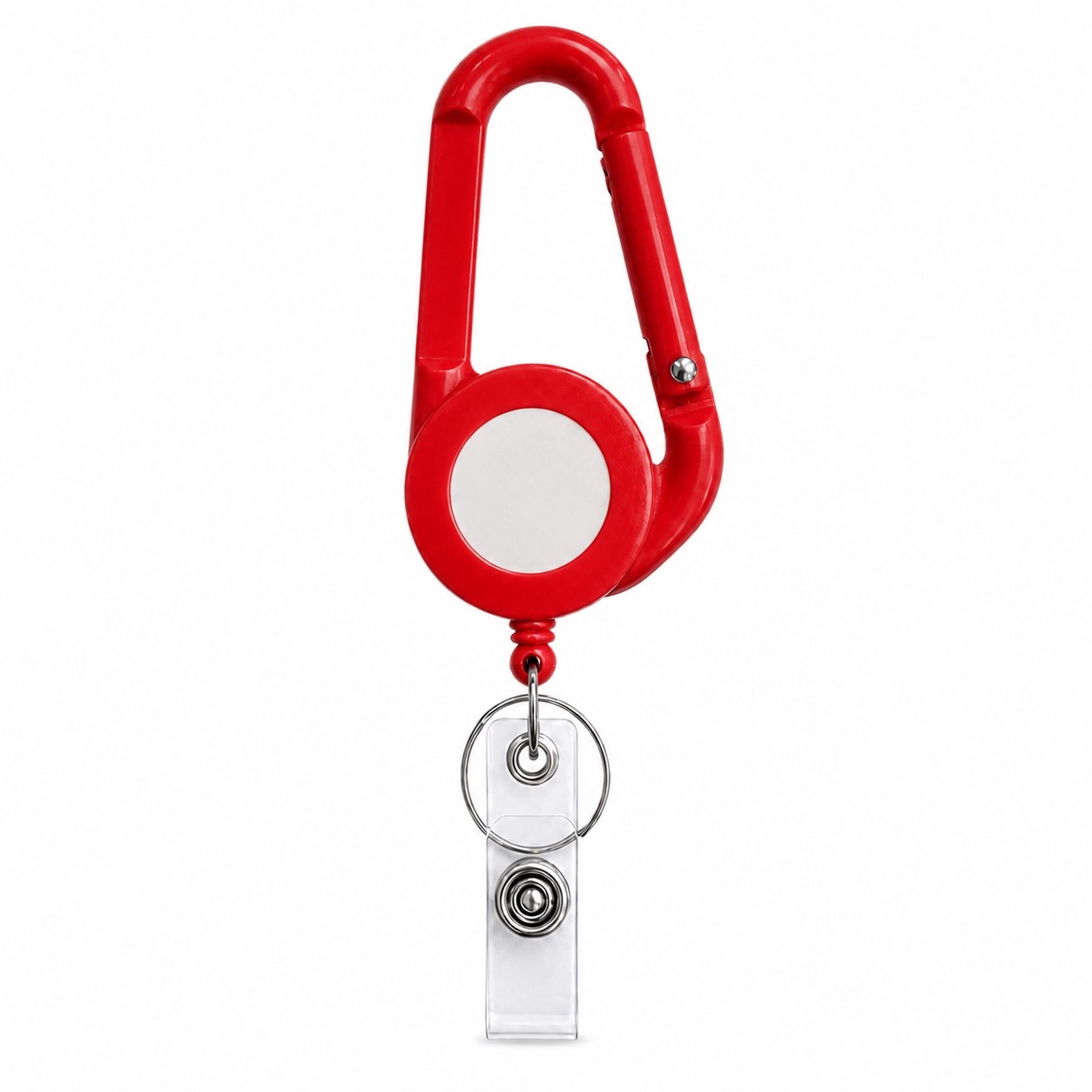 Carabiner Retractable ID Badge Reel — Red