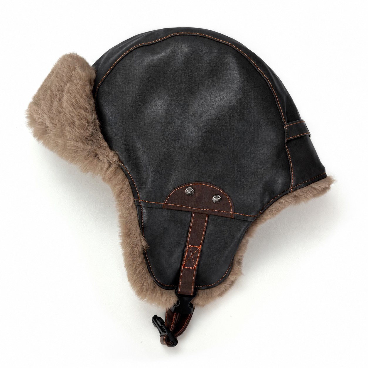 Polyester Fleece Lined Trapper Hat — Black