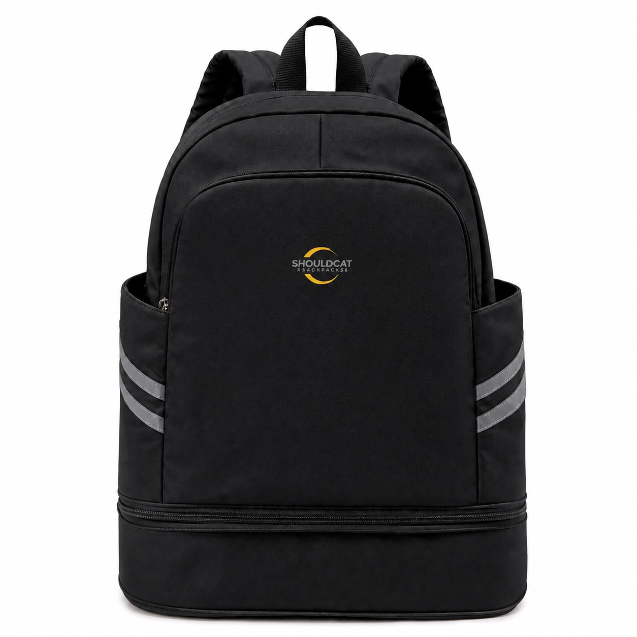 Nylon Gym Backpack With Shoe Compartment — Black