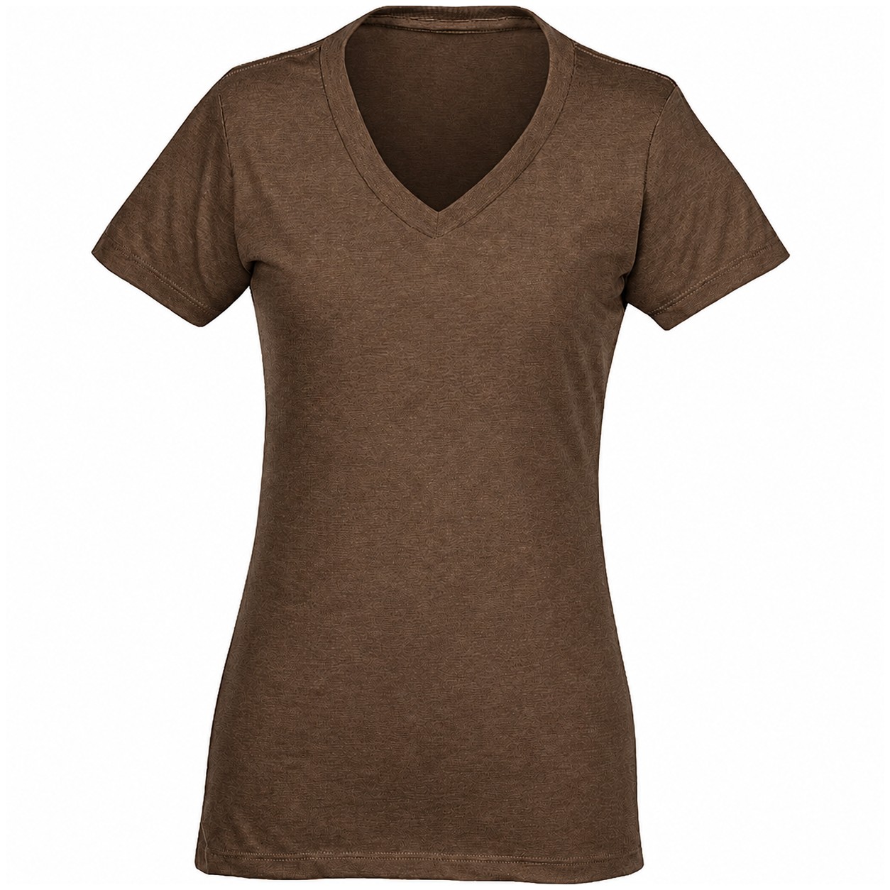 Ladies V Neck Cotton Polyester Tee — Brown