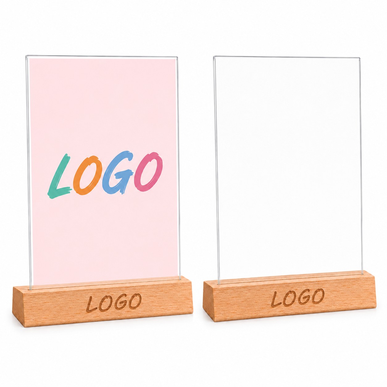 A6 Acrylic Sign Holder With Wood Base