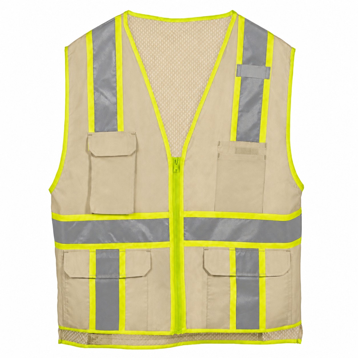 Full Zip Polyester Utility Vest — Beige
